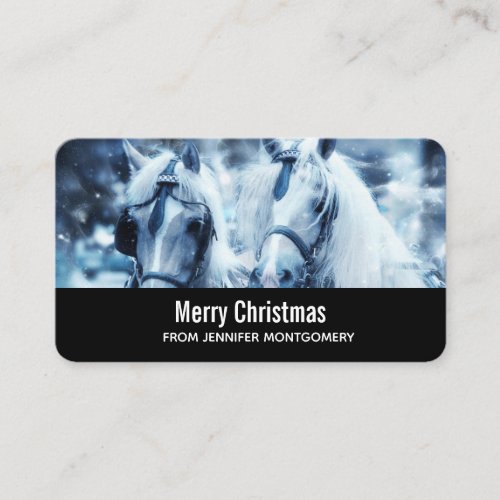 Beautiful Horse Team Winter Photo Christmas Business Card