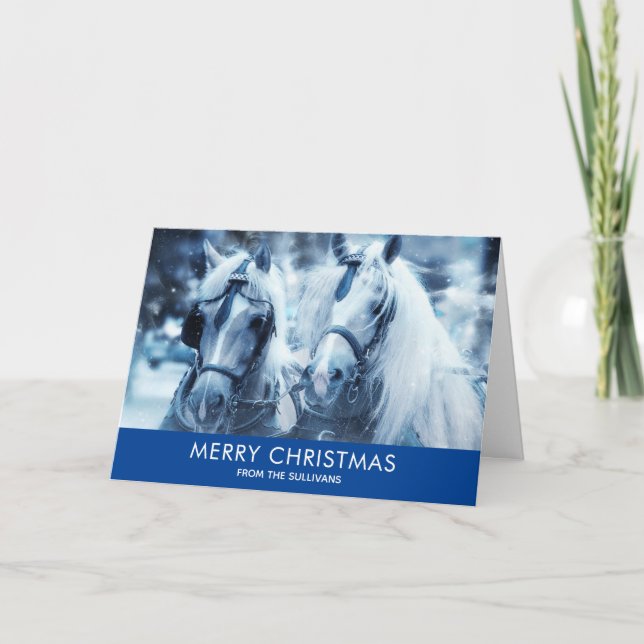 Beautiful Horse Team Winter Photo Christmas Card (Front)