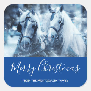 Beautiful Horse Team Winter Photo Christmas Square Sticker