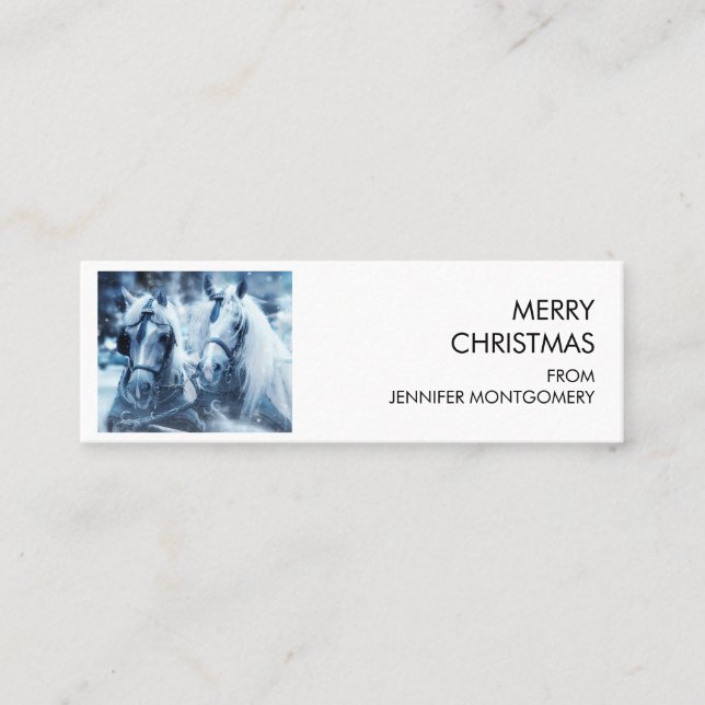 Beautiful Horse Team Winter Photo Christmas Wishes Mini Business Card (Front)