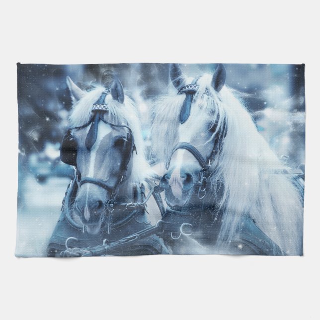 Beautiful Horse Team Winter Photo Kitchen Towel (Horizontal)