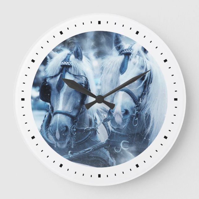Beautiful Horse Team Winter Photo Large Clock (Front)