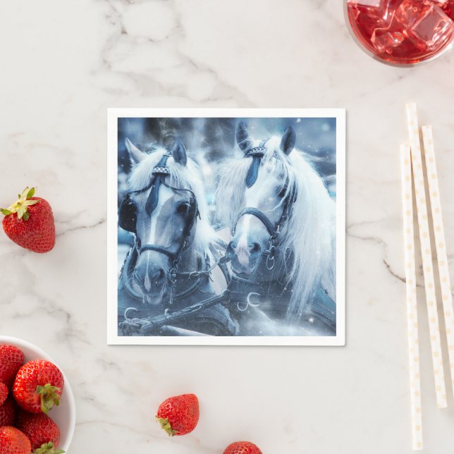 Beautiful Horse Team Winter Photo Napkins (Insitu)