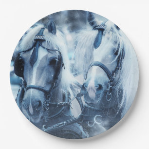 Beautiful Horse Team Winter Photo Paper Plates