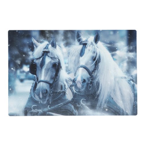 Beautiful Horse Team Winter Photo Placemat