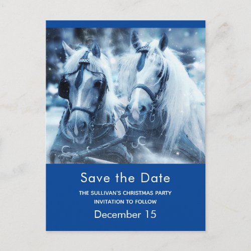 Beautiful Horse Team Winter Photo Save the Date Invitation Postcard