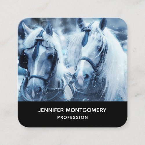 Beautiful Horse Team Winter Photo Square Business Card