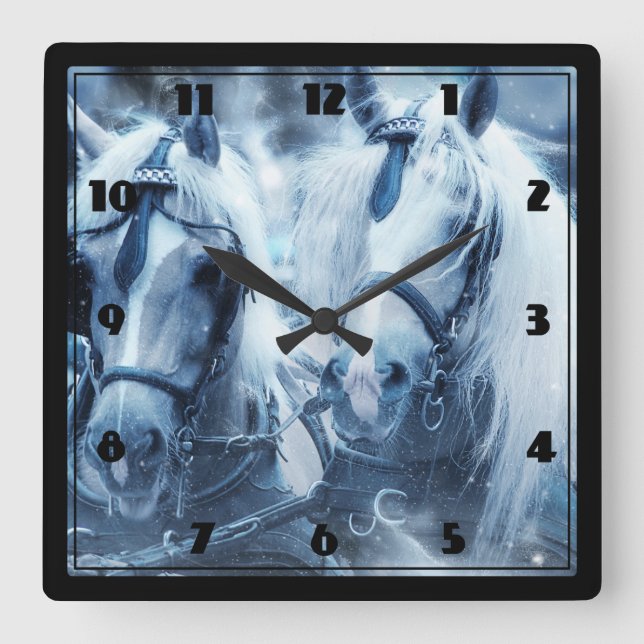 Beautiful Horse Team Winter Photo Square Wall Clock (Front)
