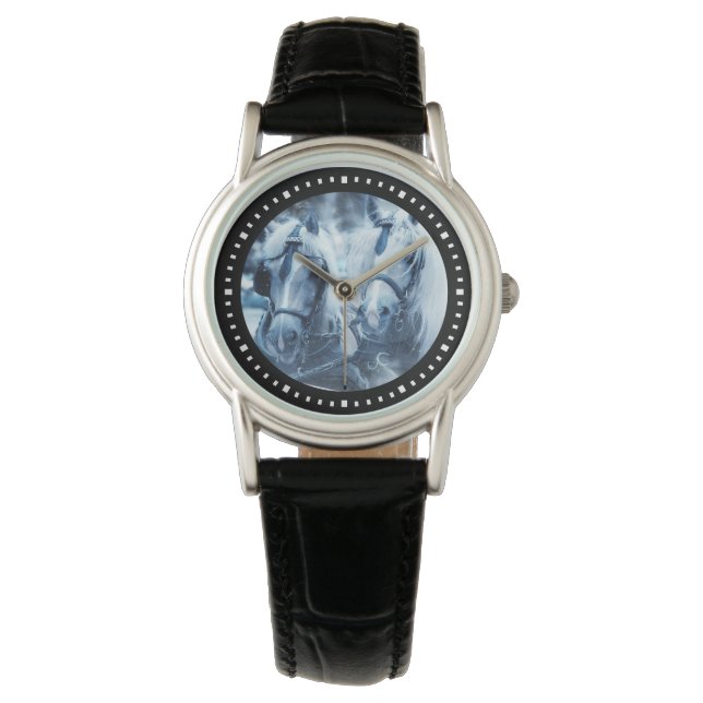Beautiful Horse Team Winter Photo Watch (Front)