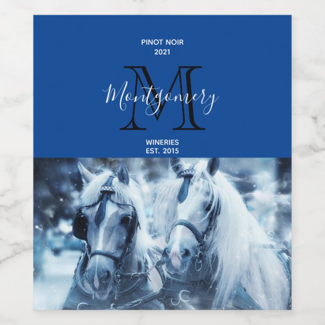 Beautiful Horse Team Winter Photo Wine Making Label (Single Label)
