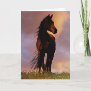 Horse Head Pose Red Band Ornament and Thinking of You Greeting Card 