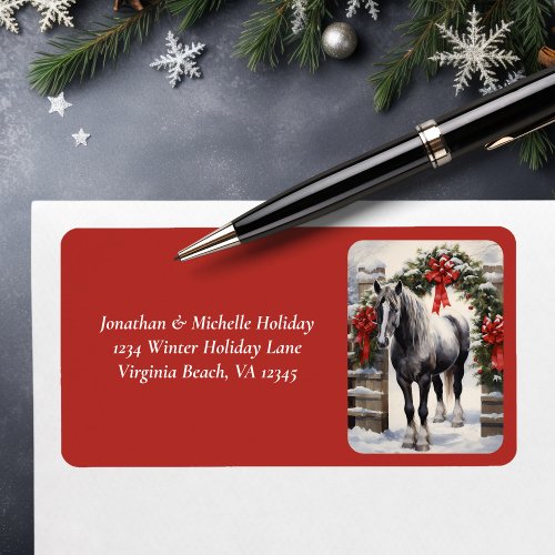 Beautiful Horse Winter Garland Christmas Address Label