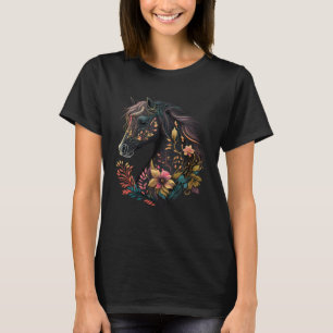 Beautiful Horse with Flowers and Plants Equestrian T-Shirt