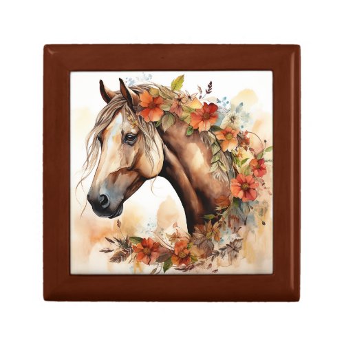 Beautiful Horse with Pretty Flowers Watercolor Gift Box