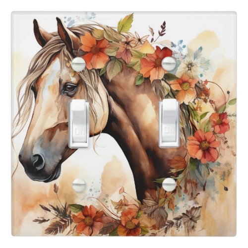 Beautiful Horse with Pretty Flowers Watercolor Light Switch Cover