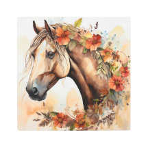 Beautiful Horse with Pretty Flowers Watercolor