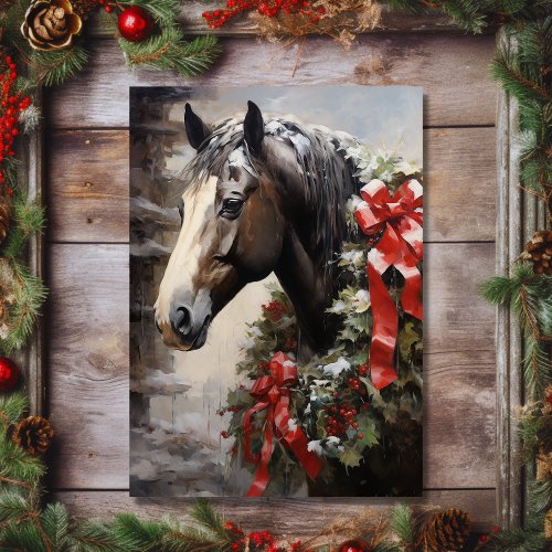 Beautiful Horse with Winter Wreath Christmas Holiday Card