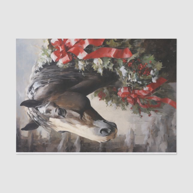 Beautiful Horse with Winter Wreath Christmas Tissue Paper (Front)