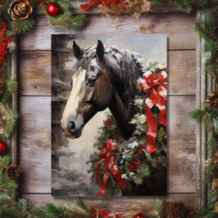Beautiful Horse with Wreath Festive Christmas Holiday Card