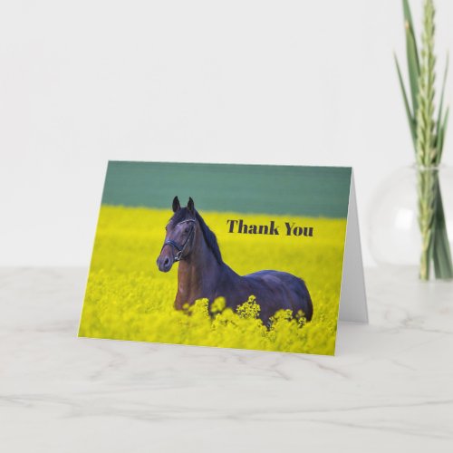 Beautiful Horse Yellow Flowers Photo Thank You Card