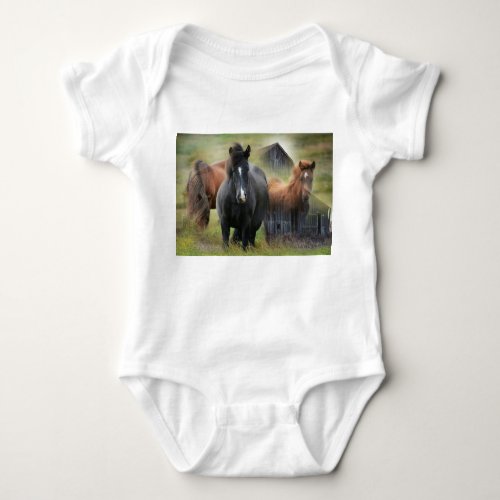 Beautiful Horses and Rustic Barn Baby Bodysuit