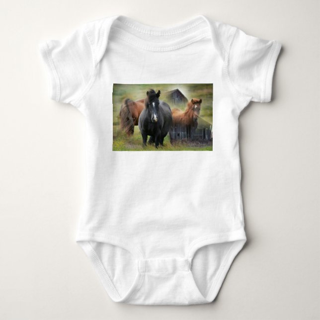 Beautiful Horses and Rustic Barn Baby Bodysuit (Front)