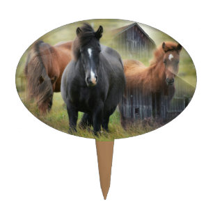Beautiful Horses and Rustic Barn Cake Topper