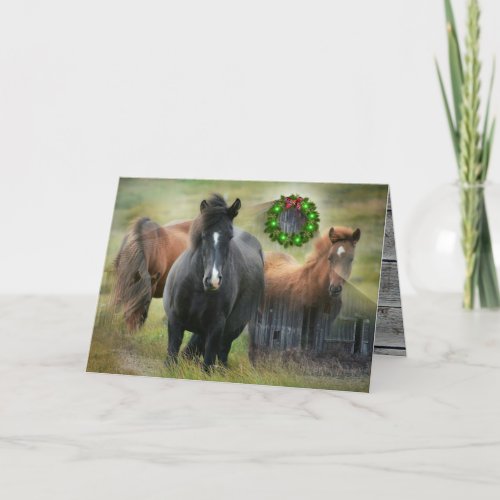 Beautiful Horses and Rustic Barn Christmas Holiday Card