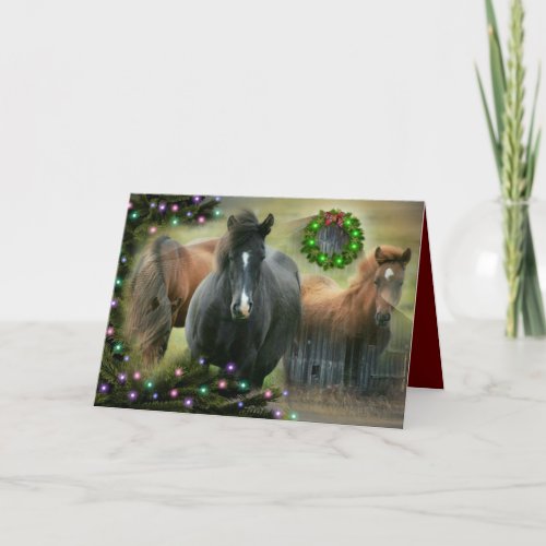 Beautiful Horses and Rustic Barn Christmas Holiday Card