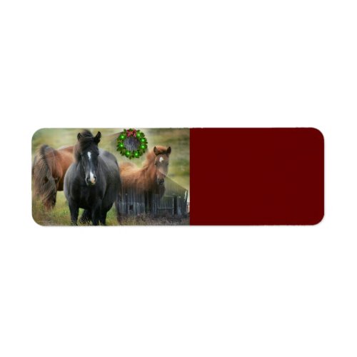 Beautiful Horses and Rustic Barn Christmas Label