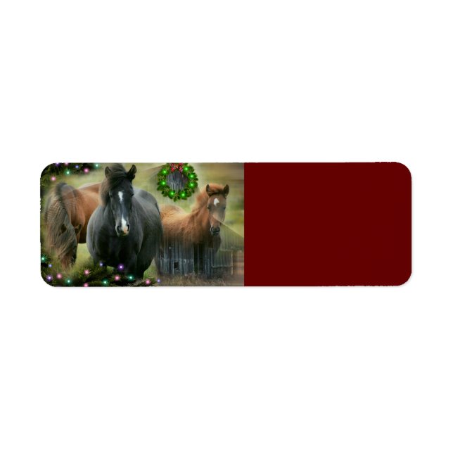 Beautiful Horses and Rustic Barn Christmas Label (Front)