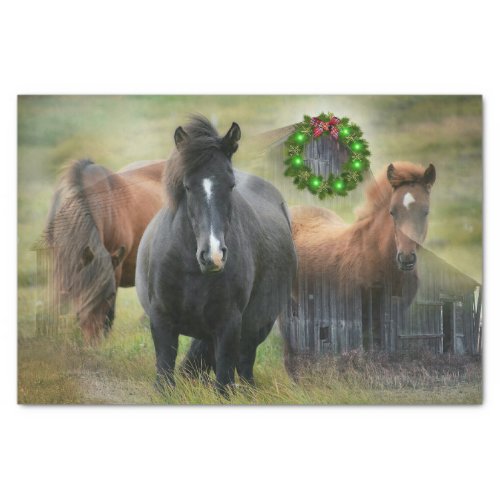 Beautiful Horses and Rustic Barn Christmas Tissue Paper