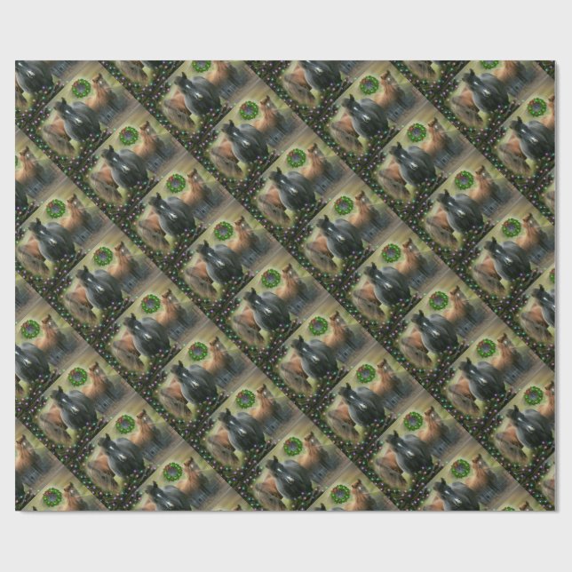 Beautiful Horses and Rustic Barn Christmas Wrapping Paper (Flat)