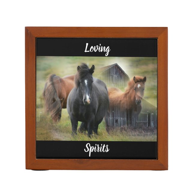 Beautiful Horses and Rustic Barn Desk Organizer (Front)