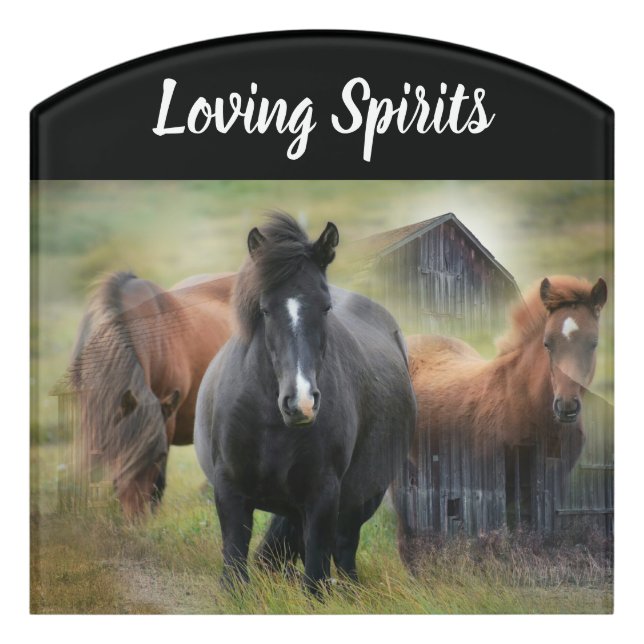 Beautiful Horses and Rustic Barn Door Sign (Contour Front)