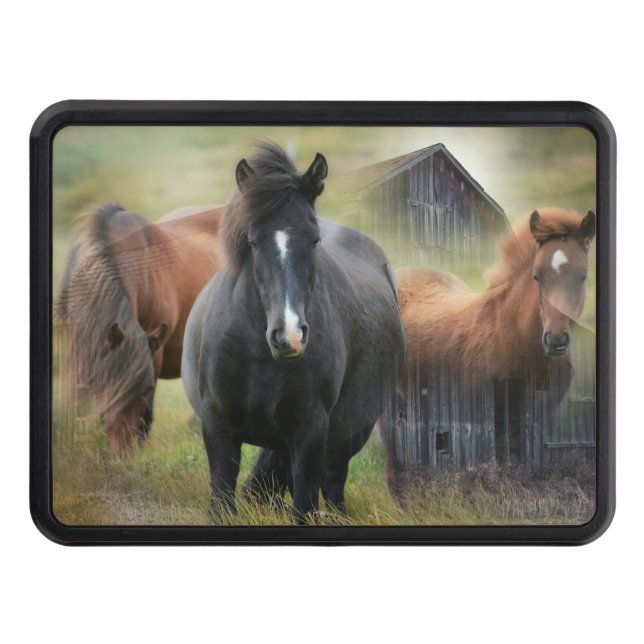 Beautiful Horses and Rustic Barn Hitch Cover (Front)