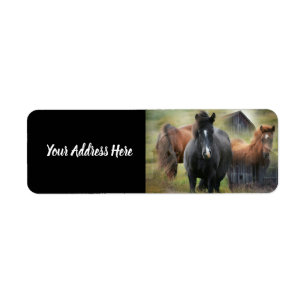 Beautiful Horses and Rustic Barn Label
