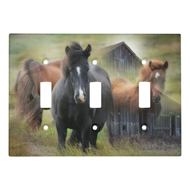Beautiful Horses and Rustic Barn Light Switch Cover (Front)