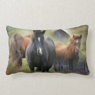 Beautiful Horses and Rustic Barn Lumbar Pillow