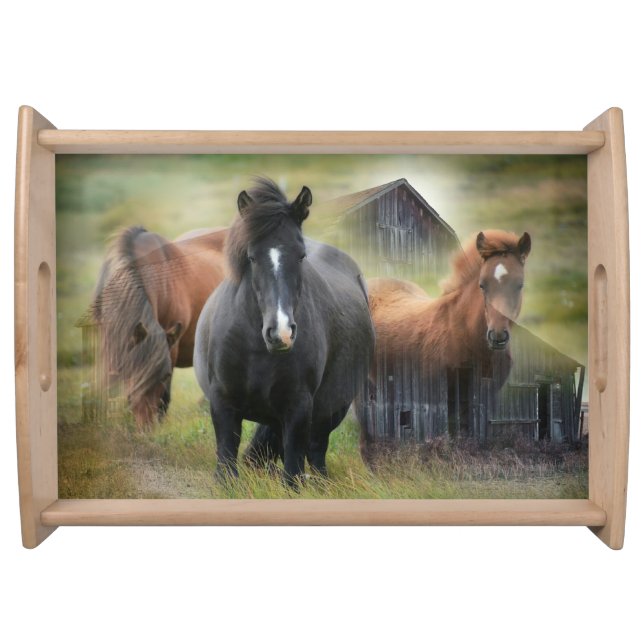Beautiful Horses and Rustic Barn Serving Tray (Front)