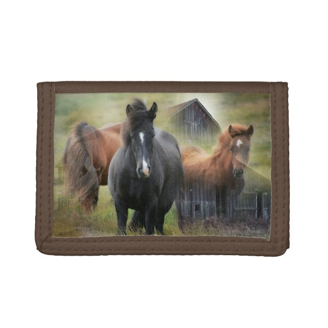 Beautiful Horses and Rustic Barn Trifold Wallet (Front)