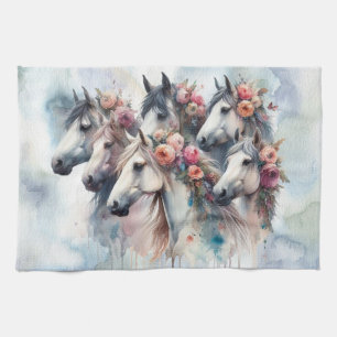 Beautiful Horses Floral Kitchen Towel