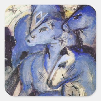 Beautiful Horses - Franz  Marc - The Blue Rider Square Sticker by HistoryinBW at Zazzle