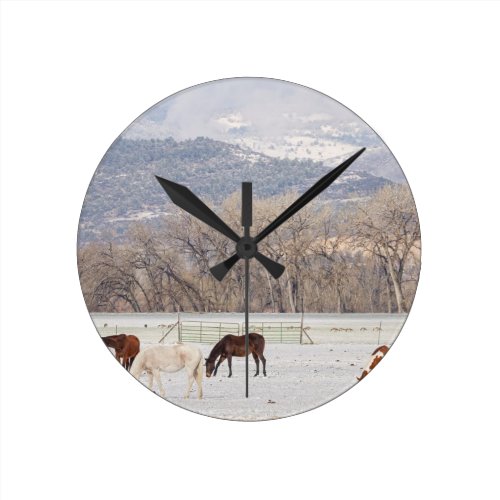 Beautiful Horses Geese and Snow Round Clock