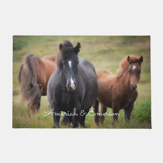 Beautiful Horses Grazing in a Pasture Custom Doormat (Front)