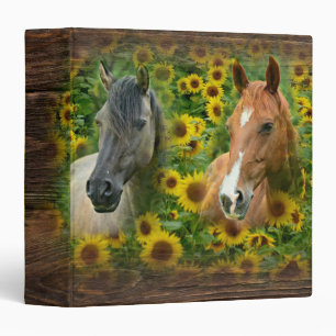 Beautiful Horses in Field of Sunflowers 3 Ring Binder