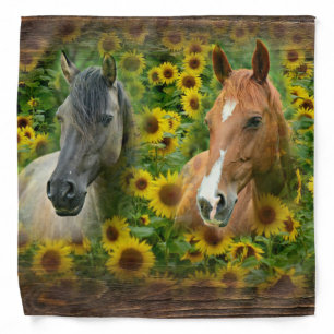 Beautiful Horses in Field of Sunflowers Bandana