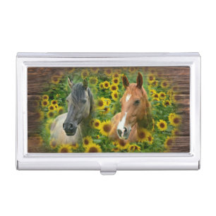 Beautiful Horses in Field of Sunflowers Business Card Case