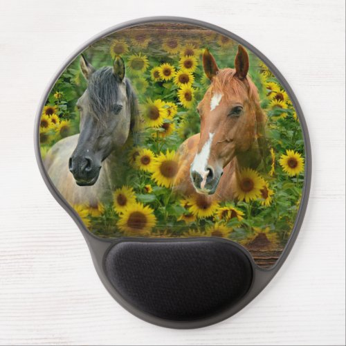Beautiful Horses in Field of Sunflowers Gel Mouse Pad