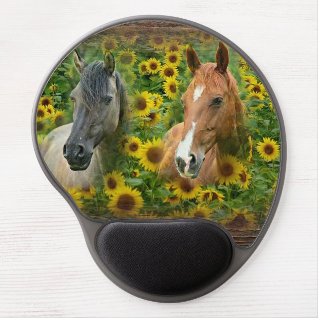 Beautiful Horses in Field of Sunflowers Gel Mouse Pad (Front)